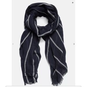 VINCE Scarf | Navy Stripe Cotton Gauze